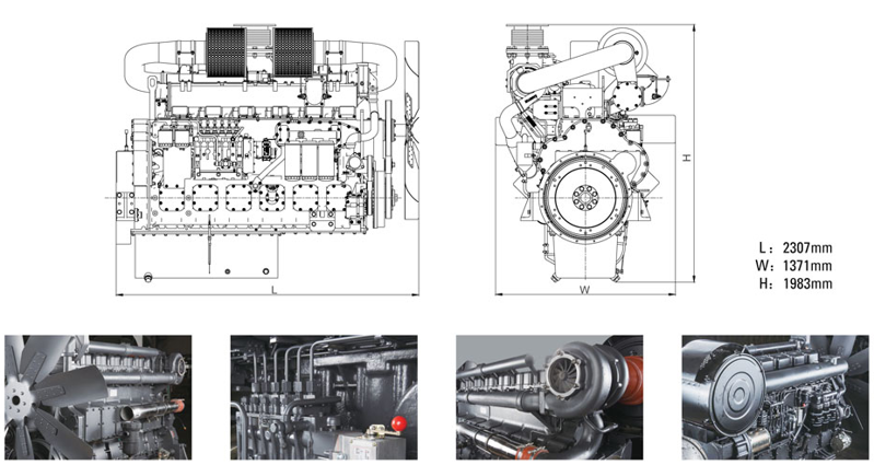 上柴W系列800千瓦發(fā)電機(jī)組機(jī)組安裝尺寸圖